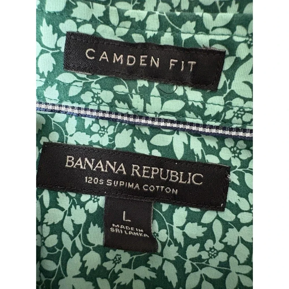 Banana Republic Shirt Mens L Green Floral Camden Fit Supima Button-Up Casual